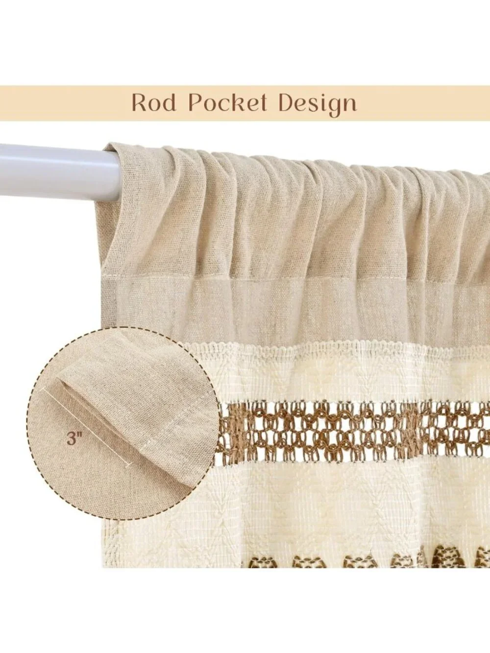 Boho Striped Linen Kitchen Curtains 24